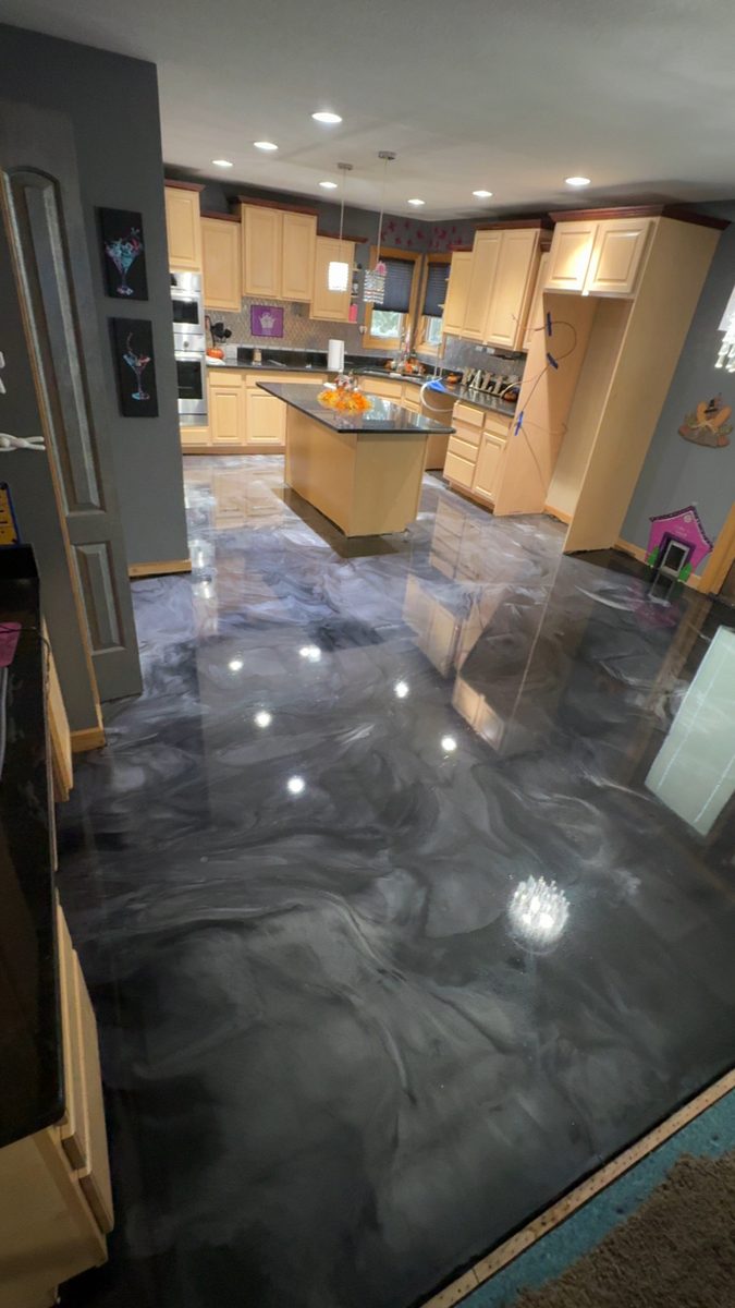 Basement floor with epoxy coating